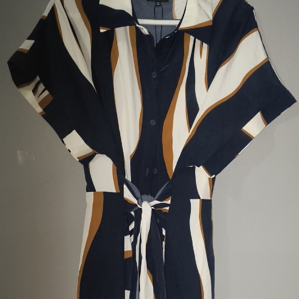 Fashion Nova Navy, White, and Brown Midi Dress